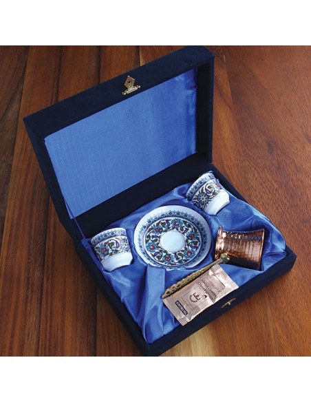 Topkapı Coffee Cup Set with Coffee Pot - Velvet Boxed